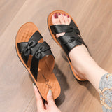 Flat Genuine Leather Soft Sole Non-slip Mama Slippers