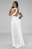 Lace-Up Back Pleated Silky Maxi