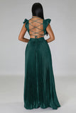 Lace-Up Back Pleated Silky Maxi