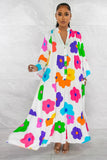 Multi-Color Floral Print Ruffle Hem Maxi Dress