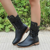 Lace Up Chunky Low Heels Women Shoes Boots