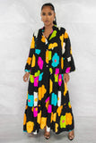 Multi-Color Floral Print Ruffle Hem Maxi Dress